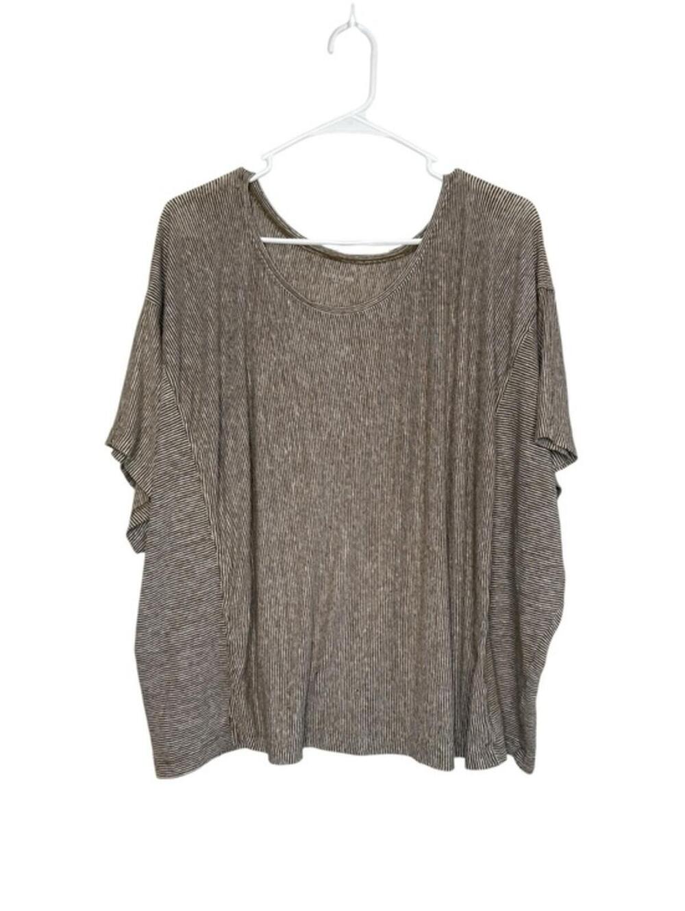 Eileen Fisher Women's Jersey Striped Linen Brown Poncho Top XL